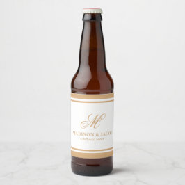 Elegant Monogram Bröllop Ölflaska Etikett