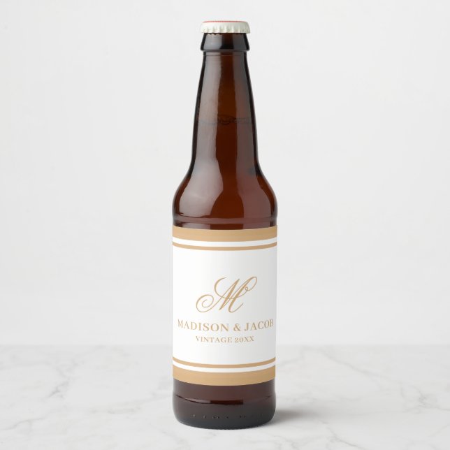 Elegant Monogram Bröllop  Ölflaska Etikett (Framsida)