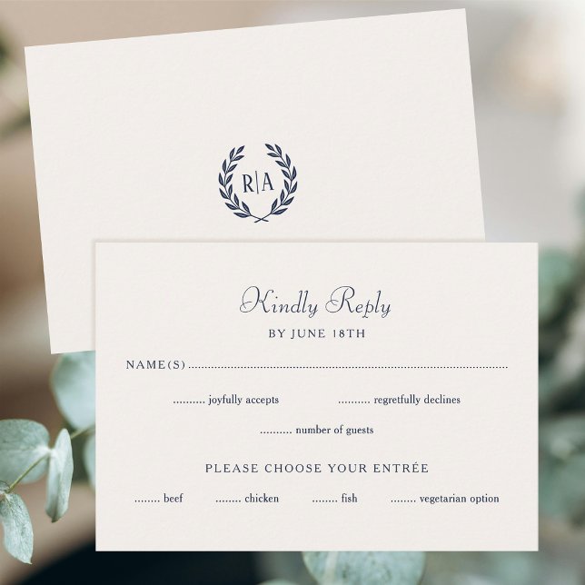Elegant Monogram Bröllop OSA Card-marin kräm (Skapare uppladdad)