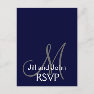 Elegant Monogram Bröllop OSA Card Navy Grått Kort