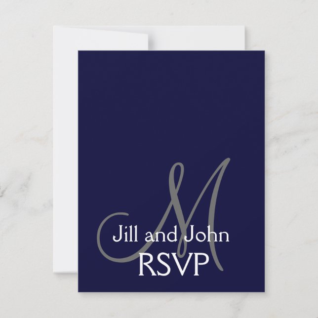 Elegant Monogram Bröllop OSA Card Navy Grått Kort (Framsida)
