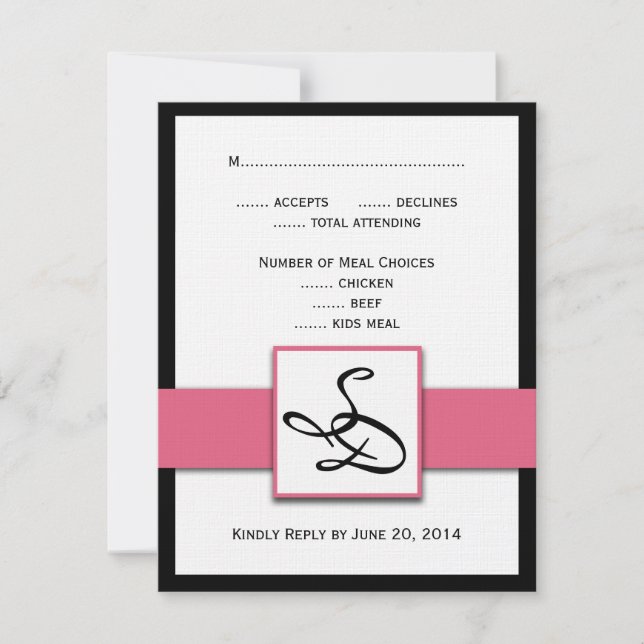 Elegant Monogram Bröllop OSA Cards Rosa Black (Framsida)