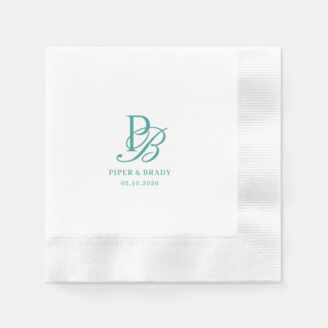 Elegant Monogram Bröllop Övning Middag Pappersservett (Framsidan)