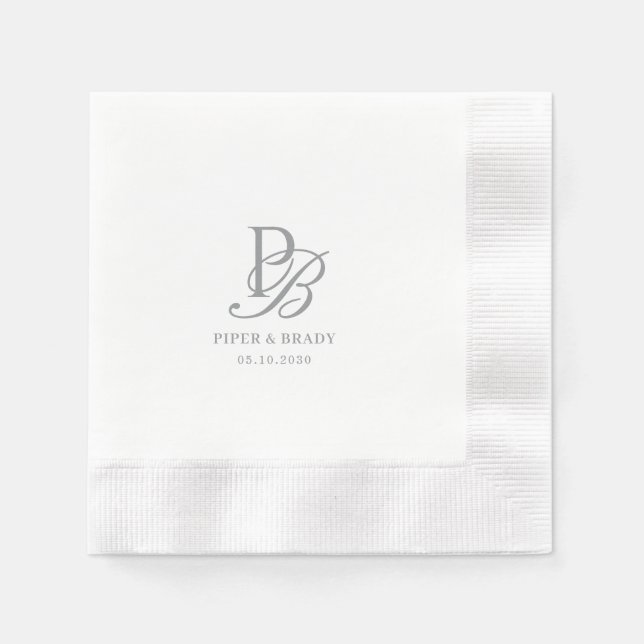 Elegant Monogram Bröllop Övning Middag Pappersservett (Framsidan)