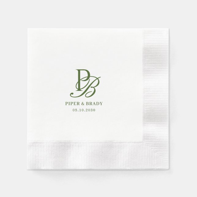 Elegant Monogram Bröllop Övning Middag Pappersservett (Framsidan)