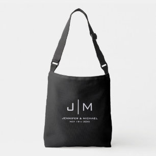 Elegant Monogram Bröllop par Black Medium Axelväska