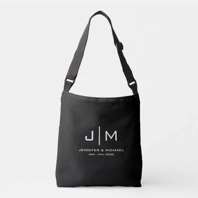 Elegant Monogram Bröllop par Black Medium Axelväska (Framsida)