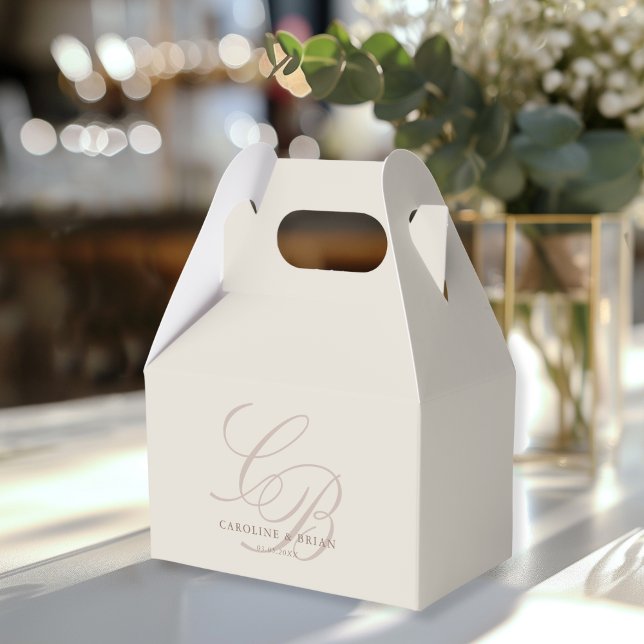 Elegant, Monogram, Bröllop Presentaskar (Elegant, Monogram, Wedding Favor Boxes with your name and date.)