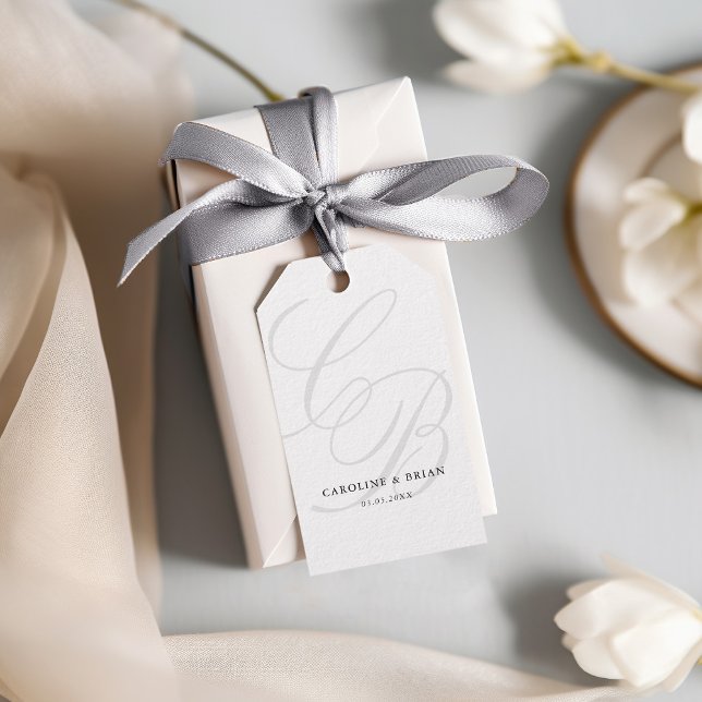 Elegant, Monogram, Bröllop Presentetikett (Elegant, Monogram, Wedding Gift Tags)
