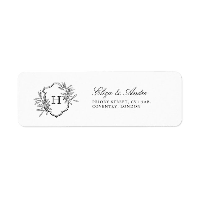 Elegant Monogram Bröllop Returadress Etikett (Framsidan)
