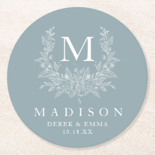 Elegant Monogram Bröllop Round Papper Underlägg Rund