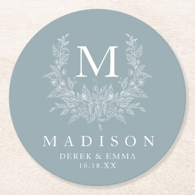 Elegant Monogram Bröllop Round Papper Underlägg Rund (Framsidan)