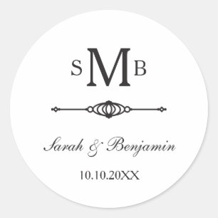 Elegant Monogram Bröllop Runt Klistermärke