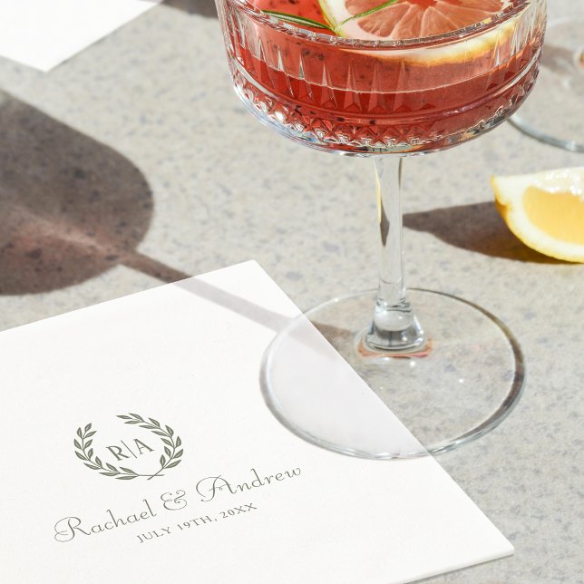 Elegant Monogram Bröllop Sage Grönt Pappersservett (Skapare uppladdad)