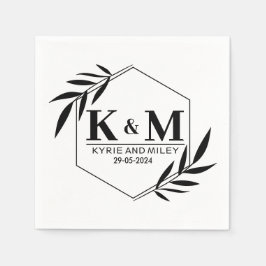 elegant monogram bröllop svart och vitt pappersservett