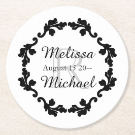 Elegant monogram bröllop svartvit grått underlägg papper rund