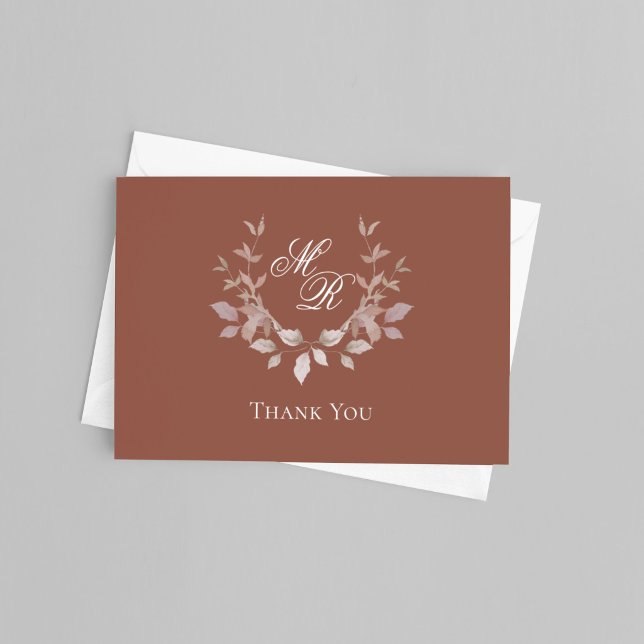 Elegant Monogram Bröllop Tacksamhetsscript Tack Kort (Elegant monogram wedding thank you card with minimalist script and classic design)