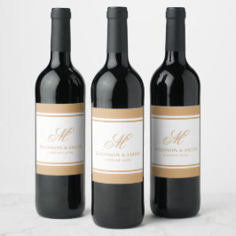 Elegant Monogram Bröllop Vinflaska Etikett