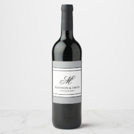 Elegant Monogram Bröllop Vinflaska Etikett
