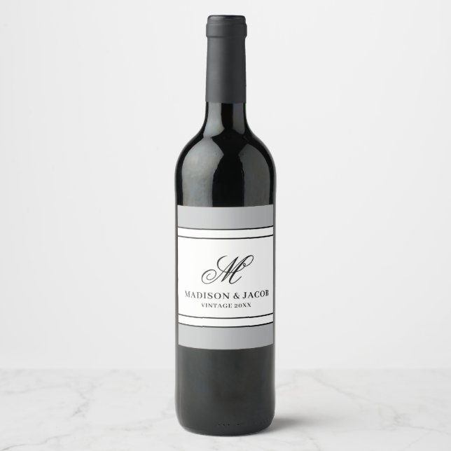Elegant Monogram Bröllop  Vinflaska Etikett (Framsida)