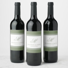 Elegant Monogram Bröllop Vinflaska Etikett