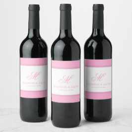 Elegant Monogram Bröllop Vinflaska Etikett