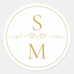 Elegant Monogram Bröllops Kuvert Sigill Runt Klistermärke