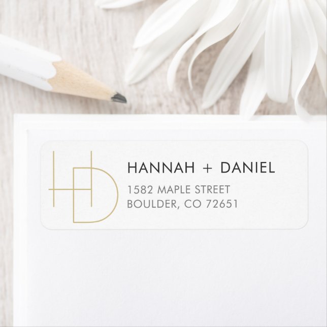 Elegant Monogram Bröllops Returadress Etikett (Insitu)