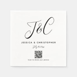 Elegant Monogram Bröllopsfoto Uppladdning QR-kod Pappersservett