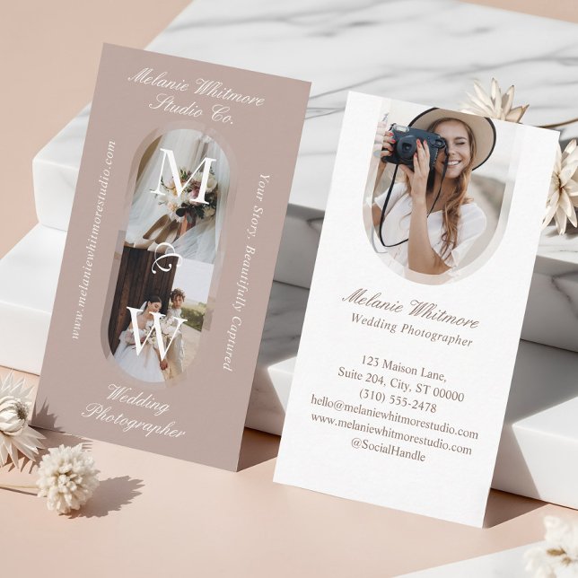 Elegant Monogram Bröllopsfotograf Båge Fotos Visitkort (Elegant Monogram Wedding Photographer Arch Photos Business Card)