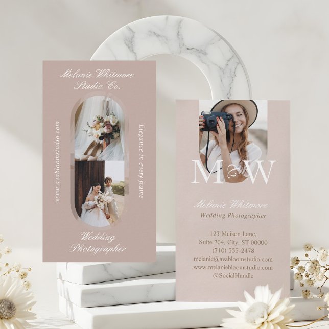 Elegant Monogram Bröllopsfotograf Båge Fotos Visitkort (Elegant Monogram Wedding Photographer Arch Photos Business Card)