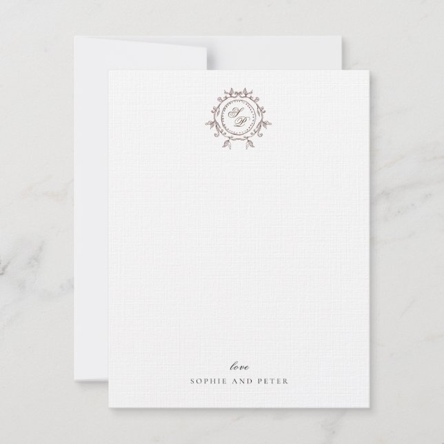 Elegant monogram bröllopsgåva anteckningskort (Framsida)