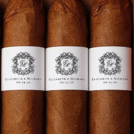 Elegant Monogram Bröllopskrönika Cigarrband Returadress Etikett