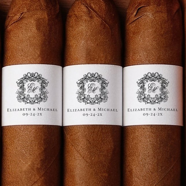 Elegant Monogram Bröllopskrönika Cigarrband  Returadress Etikett (Skapare uppladdad)