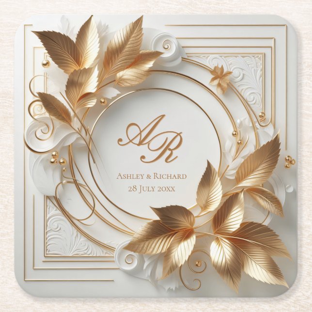 Elegant Monogram Bröllopspappersunderlägg Underlägg Papper Kvadrat (Framsidan)
