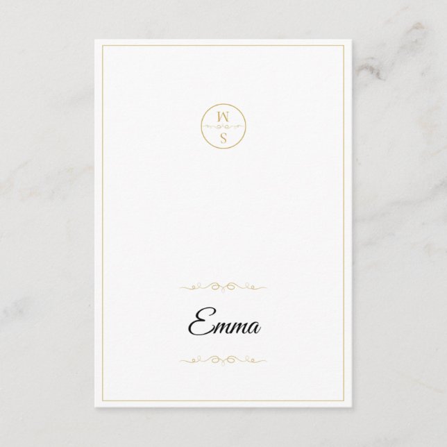 Elegant Monogram Bröllopsplatskort Skript Guld (Framsida)
