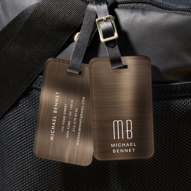 Elegant Monogram Brun Bagagebricka (Elegant Monogram Brown Luggage Tag)