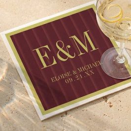 Elegant Monogram Burgunderrandigt Mönster Bröllop Pappersservett