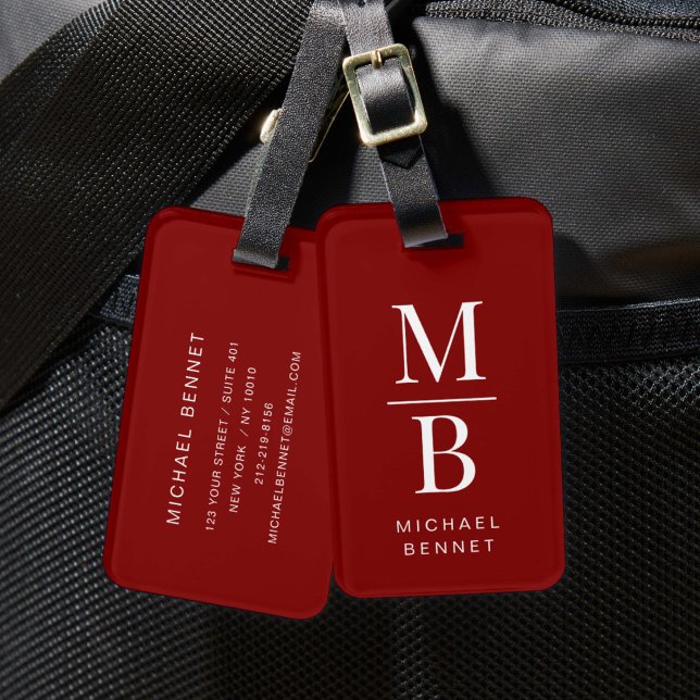 Elegant Monogram Burgunderröd Bagagebricka (Elegant Monogram Burgundy Red Luggage Tag)