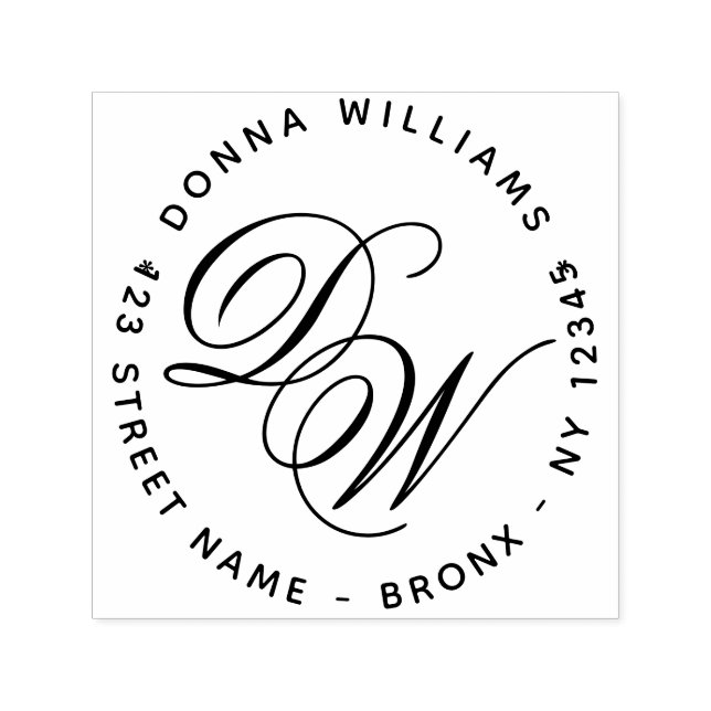 Elegant Monogram Calligraphy 2 Initialer Adress Självfärgande Stämpel (Design)