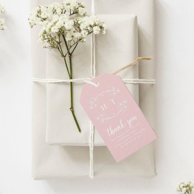 Elegant Monogram Calligraphy Rosa Bröllop Presentetikett (Skapare uppladdad)