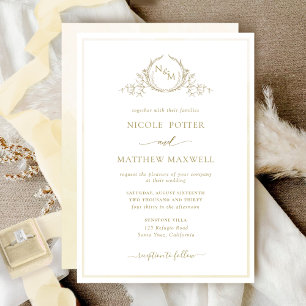 Elegant Monogram Champagne Watercolor Bröllop Inbjudningar