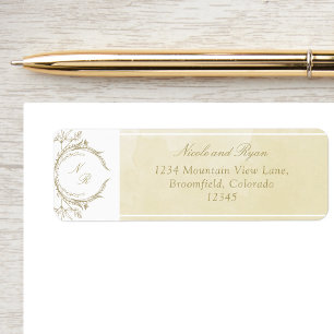 Elegant Monogram Champagne Watercolor Bröllop Returadress Etikett