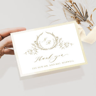 Elegant Monogram, Champagne Watercolor Bröllop Tack Kort