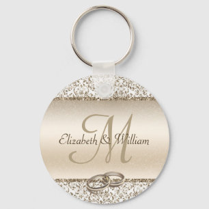 Elegant Monogram Champagne Wedding Favor Nyckelring