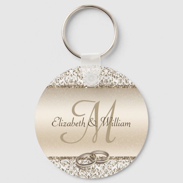 Elegant Monogram Champagne Wedding Favor Nyckelring (Framsida)