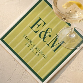 Elegant Monogram Chartreuse Randig Mönster Bröllop Pappersservett