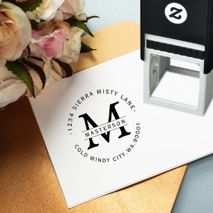 Elegant Monogram Circular Returadress Självfärgande Stämpel