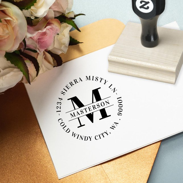 Elegant Monogram Circular Returadress Stämpel (Skapare uppladdad)