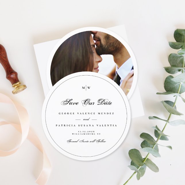 Elegant Monogram Classic Ram Photo Save Date Inbjudningar (Skapare uppladdad)